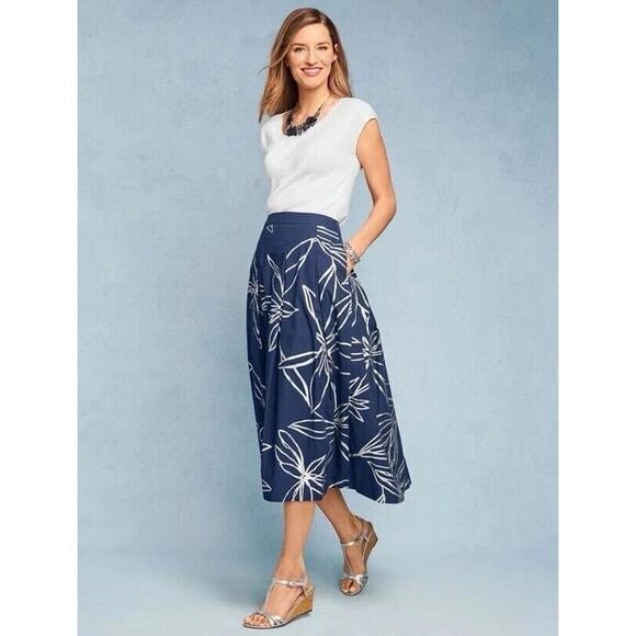 RSVP by Talbots Women's Blue Silver Floral Pleated Zip A-line Skirt Size 22WP - Picture 3 of 13